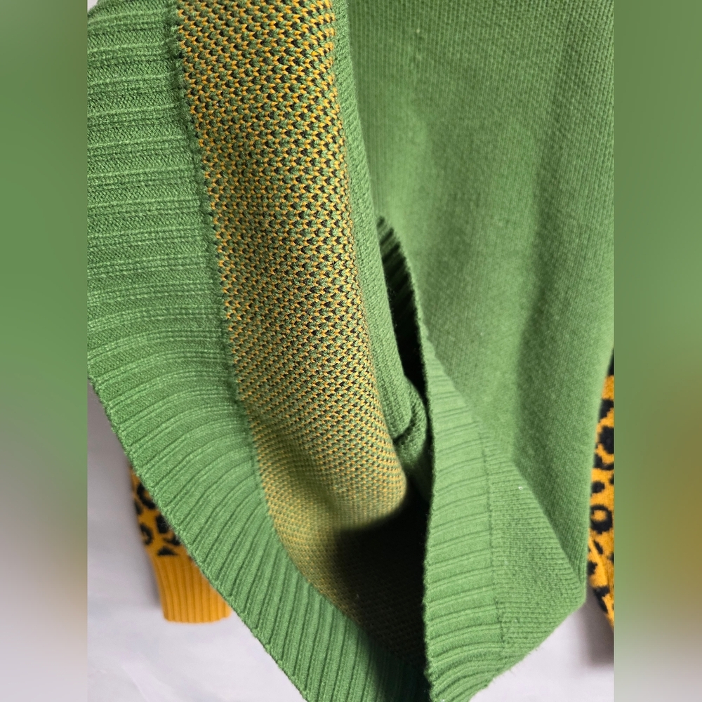 Vintage Leopard Cheetah Head Green Mustard Yellow Pullover Sweater Sz M - Picture 7 of 7